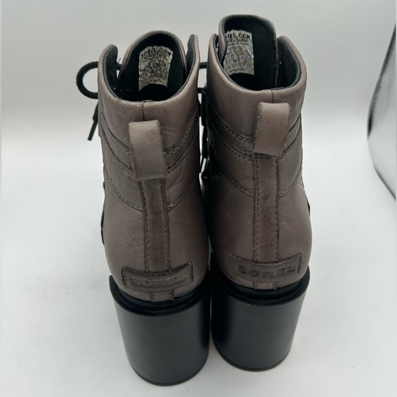 Sorel Margo Lace Up Ankle Heeled Platform Boot Bootie, Quarry Gray Leather 10.5 - Picture 8 of 9